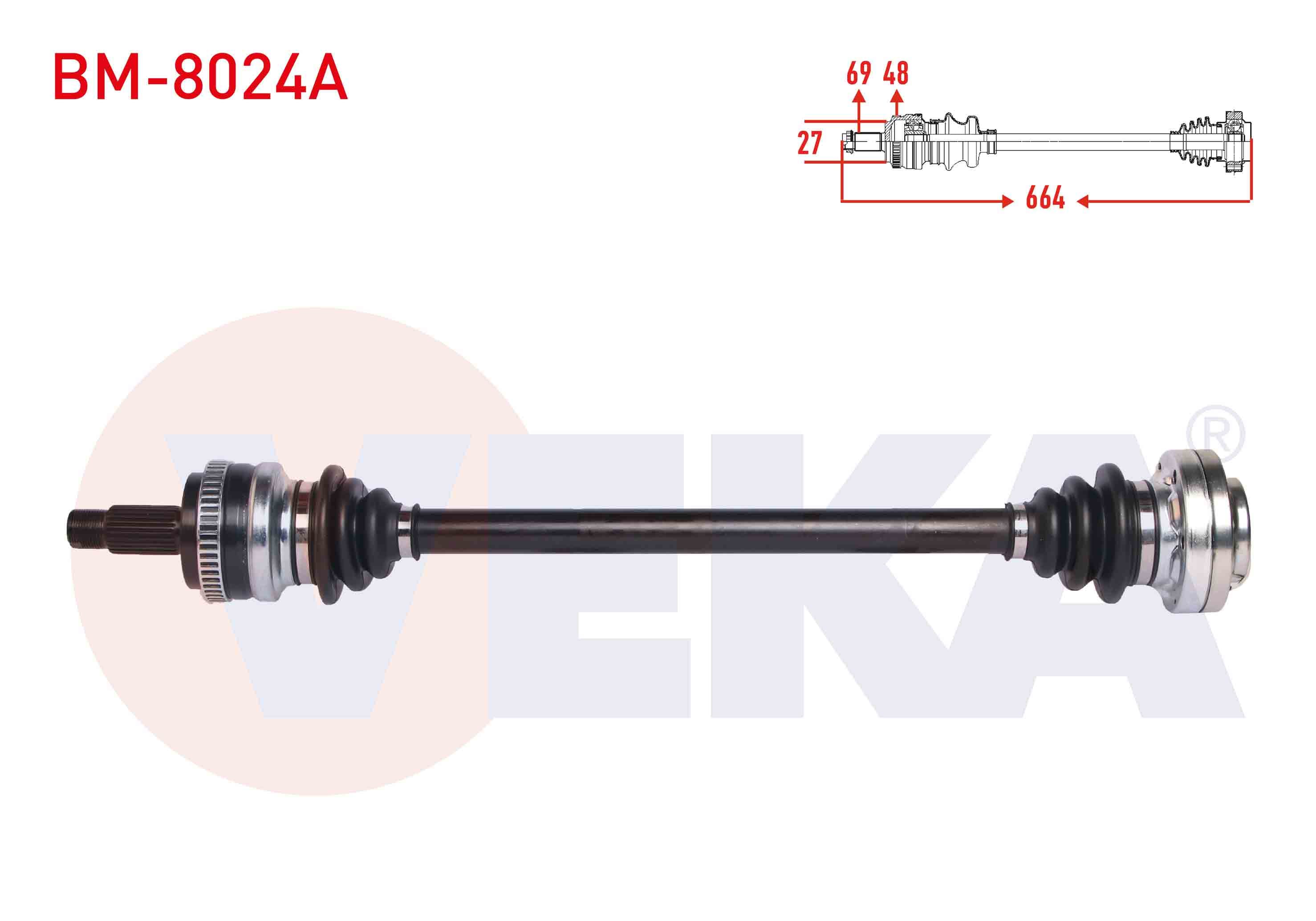 VEKA BM-8024A | Komple Aks Sağ Arka BMW 3 Serisi (E90) 320 İ A-T ABS li 48 Dıs Uzunluk 664 mm 2005-2011
