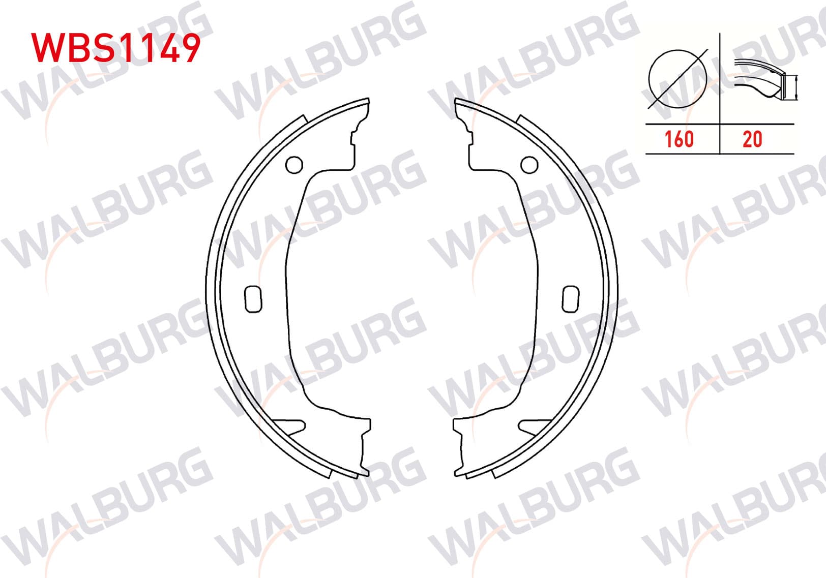 WALBURG WBS1149 | El Fren Balata Arka 160X20 BMW 1 Serisi (E81) 2004-2012-/ 1 Serisi (F20) 2012-2019 / 3 Serisi (E46) 1998-2005